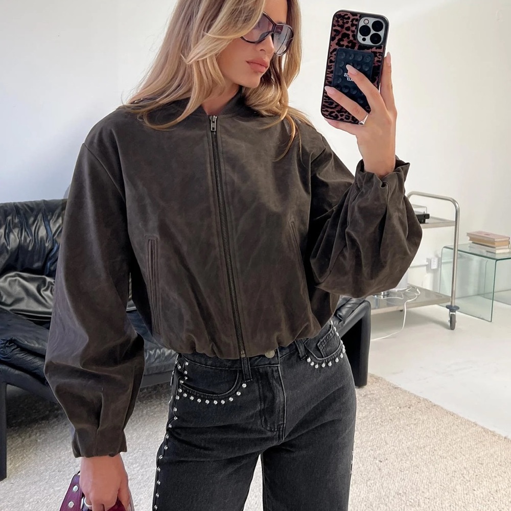 Princess Polly Dark Brown Bomber Jacket